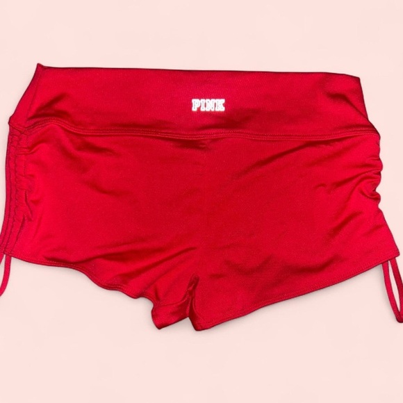 PINK Victoria's Secret Red Athletic Shorts with Ruched Sides - Picture 2 of 6